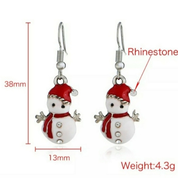 Red & White Winter Snowman Dangle Drop Earrings - Picture 8 of 8